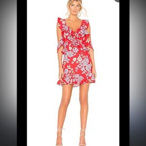 C/MEO Collective Red Floral Cold Shoulder Ruffle Mini Dress XS | Revolve